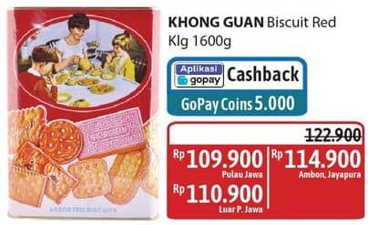 Promo Harga Khong Guan Assorted Biscuit Red 1600 gr - Alfamidi