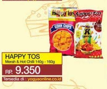 Promo Harga Happy Tos Tortilla Chips Merah, Hot Chili 140 gr - Yogya
