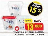 Promo Harga YUMMY Greek Yogurt Blueberry, Strawberry, Original 100 gr - Superindo