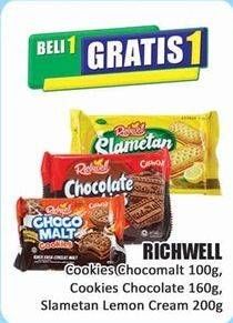 Promo Harga Richwell Biskuit Chocomalt Cookies, Chocolate Cookies, Slametan Lemon Cream 100 gr - Hari Hari
