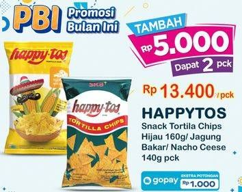 Promo Harga Happy Tos Tortilla Chips Hijau, Jagung Bakar/Roasted Corn, Nacho Cheese 140 gr - Indomaret