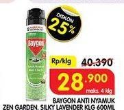 Promo Harga BAYGON Insektisida Spray Zen Garden, Silky Lavender 600 ml - Superindo