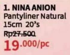 Promo Harga Bagus Nina Anion Pantyliner Natural Scent 15cm 20 pcs - Guardian