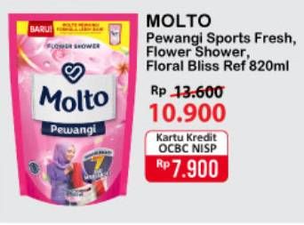 Promo Harga MOLTO Pewangi Sports Fresh, Flower Shower, Floral Bliss 820 ml - Alfamart