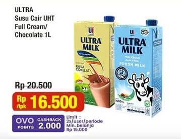 Promo Harga Ultra Milk Susu UHT Full Cream, Coklat 1000 ml - Indomaret