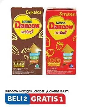 Promo Harga DANCOW Fortigro UHT Cokelat, Stroberi per 2 pcs 180 ml - Carrefour