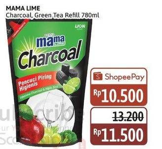 Promo Harga Mama Lime Cairan Pencuci Piring Charcoal, Green Tea 780 ml - Alfamidi
