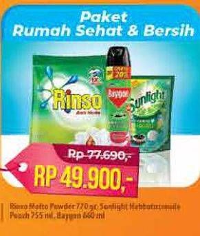 Promo Harga RINSO Molto Detergent Bubuk/SUNLIGHT Pencuci Piring/BAYGON Insektisida Spray  - Hypermart