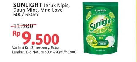 Promo Harga Sunlight Pencuci Piring Jeruk Nipis 100, Anti Bau With Daun Mint, Mandarin Orange 600 ml - Alfamidi