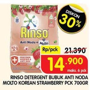 Promo Harga Rinso Anti Noda Deterjen Bubuk + Molto Korean Strawberry 700 gr - Superindo