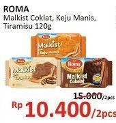 Promo Harga ROMA Malkist Cokelat, Keju Manis, Tiramisu per 2 pcs 120 gr - Alfamidi