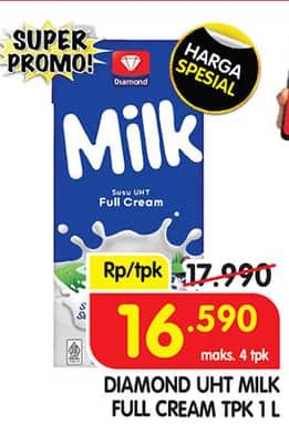 Promo Harga Diamond Milk UHT Full Cream 1000 ml - Superindo
