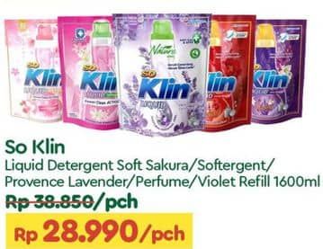 Promo Harga So Klin Liquid Detergent + Softergent Soft Sakura, + Softergent Pink, Provence Lavender, + Anti Bacterial Red Perfume Collection, + Anti Bacterial Violet Blossom 1600 ml - TIP TOP