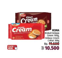 Promo Harga Roma Kelapa Cream Cokelat, Susu Vanila 180 gr - LotteMart