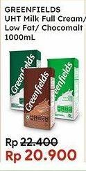 Promo Harga GREENFIELDS UHT Full Cream, Low Fat, Choco Malt 1000 ml - Indomaret