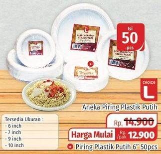 Promo Harga CHOICE L Piring Plastik Putih 50 pcs - Lotte Grosir