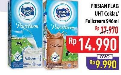 Promo Harga Frisian Flag Susu UHT Purefarm Full Cream, Swiss Chocolate 946 ml - Hypermart