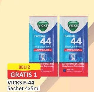 Promo Harga VICKS Formula 44 Obat Batuk Dewasa per 4 pcs 5 ml - Alfamart