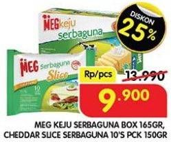 MEG Keju Serbaguna Box 165gr, Cheddar Slice Serbaguna 10's Pck 150gr