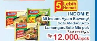 Promo Harga INDOMIE Mi Kuah Ayam Bawang, Soto Lamongan, Soto Medan, Soto Mie 69 gr - Indomaret