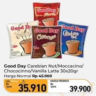 Promo Harga Good Day Instant Coffee 3 in 1 Carrebian Nut, Mocacinno, Chococinno, Vanilla Latte per 30 sachet 20 gr - Carrefour
