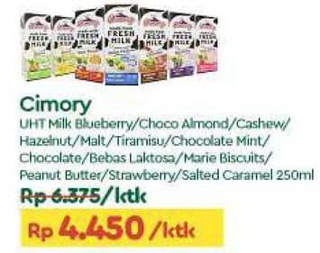 Promo Harga Cimory Susu UHT Blueberry, Almond, Cashew, Hazelnut, Choco Malt, Chocolate Tiramisu, Chocolate Mint, Chocolate, Bebas Laktosa, Marie Biscuits, Peanut Butter, Strawberry, Salted Caramel 250 ml - TIP TOP