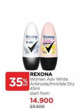 Promo Harga Rexona Deo Roll On Invisible Dry, Advanced Whitening + Anti Noda 45 ml - Watsons