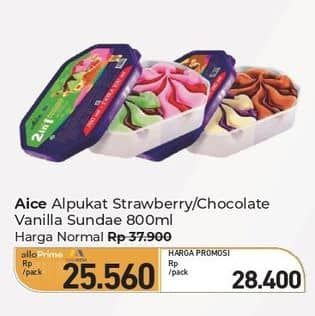 Promo Harga Aice Sundae Alpukat Strawberry, Vanilla Chocolate 800 ml - Carrefour