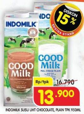 Promo Harga INDOMILK Susu UHT Cokelat, Full Cream Plain 950 ml - Superindo