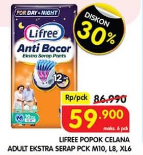 Promo Harga Lifree Popok Celana Ekstra Serap L8, M10, XL6 6 pcs - Superindo