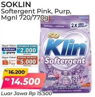 Promo Harga So Klin Softergent Magnolia Berries, Rossy Pink, Purple Lavender 720 gr - Alfamart