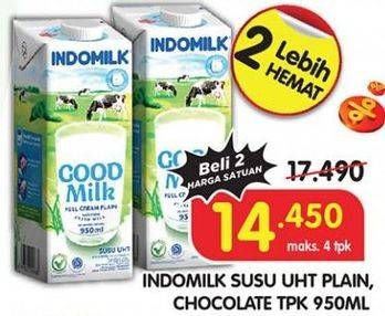 Promo Harga Indomilk Susu UHT Cokelat, Full Cream Plain 950 ml - Superindo