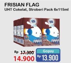 Promo Harga FRISIAN FLAG Susu UHT Milky Zuzhu Zazha Chocolate, Strawberry per 6 tpk 115 ml - Alfamart