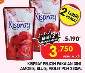 Promo Harga Kispray Pelicin Pakaian Amoris, Bluis, Violet 300 ml - Superindo