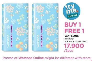 Promo Harga WATSONS X Flower Soft Pack Tissue per 2 bungkus 250 pcs - Watsons