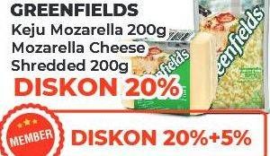 Promo Harga GREENFIELDS Cheese Mozzarella, Mozzarella Shredded 200 gr - Yogya