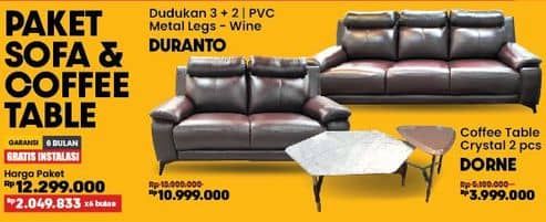 Promo Harga Courts Duranto Sofa Dudukan 3 + 2 | PVC + Courts Dorne Coffee Table Crystal    - COURTS