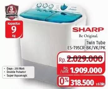 Promo Harga SHARP ES-T95CR-PK/BK/VK | Washing Machine Super Aquamagic 9kg  - Lotte Grosir