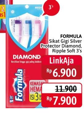 Promo Harga FORMULA Sikat Gigi Silver Pro Diamond Medium, Silver Pro Ripple Soft 3 pcs - Alfamidi