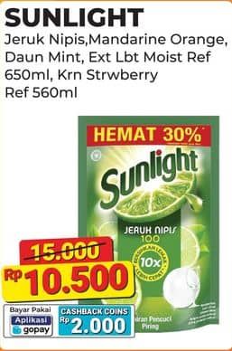 Promo Harga Sunlight Pencuci Piring Jeruk Nipis 100, Mandarin Orange, Anti Bau With Daun Mint, Extra Lembut, Korean Strawberry 560 ml - Alfamart