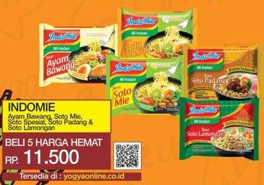 Promo Harga INDOMIE Mi Kuah Ayam Bawang, Soto Mie, Soto Spesial, Soto Padang, Soto Lamongan per 5 pcs 69 gr - Yogya