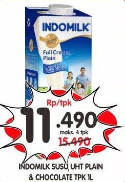 Promo Harga Indomilk Susu UHT Full Cream Plain, Cokelat 1000 ml - Superindo