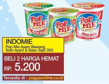 Promo Harga INDOMIE POP MIE Mini Ayam Bawang, Soto Mie, Baso Sapi per 2 pcs 35 gr - Yogya