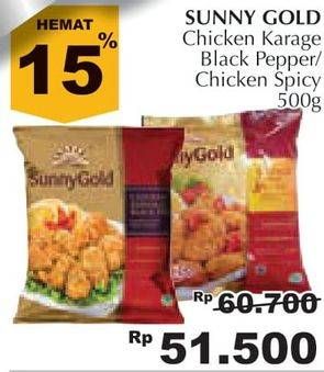 Promo Harga SUNNY GOLD Chicken Karaage Blackpapper, Hot Spicy 500 gr - Giant