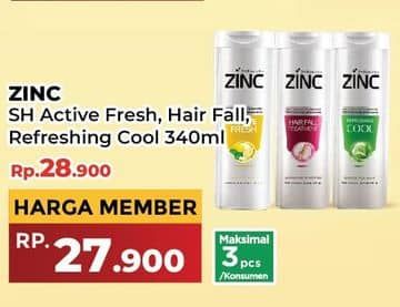 Promo Harga Zinc Shampoo Active Fresh Lemon, Hair Fall Treatment, Refreshing Cool 340 ml - Yogya