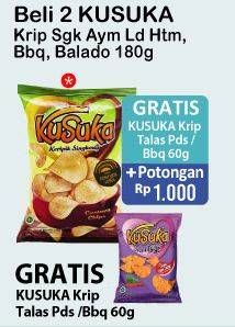 Promo Harga KUSUKA Keripik Singkong Ayam Lada Hitam, Barbeque, Balado 180 gr - Alfamart