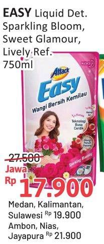 Promo Harga Attack Easy Detergent Liquid Sparkling Blooming, Sweet Glamour, Lively Energetic 750 ml - Alfamidi