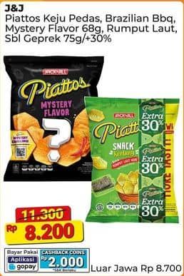 Promo Harga Piattos Snack Kentang Keju Pedas Korea, Brazilian BBQ, Mystery, Seaweed, Sambal Geprek 75 gr - Alfamart
