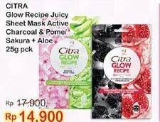Promo Harga CITRA Glow Recipe Juicy Sheet Mask Sakura + Aloe Vera, Activated Charcoal + Pomegranate 25 gr - Indomaret