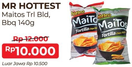 Promo Harga MR HOTTEST Maitos Tortilla Chips Sambal Balado, BBQ Fiesta 140 gr - Alfamart
